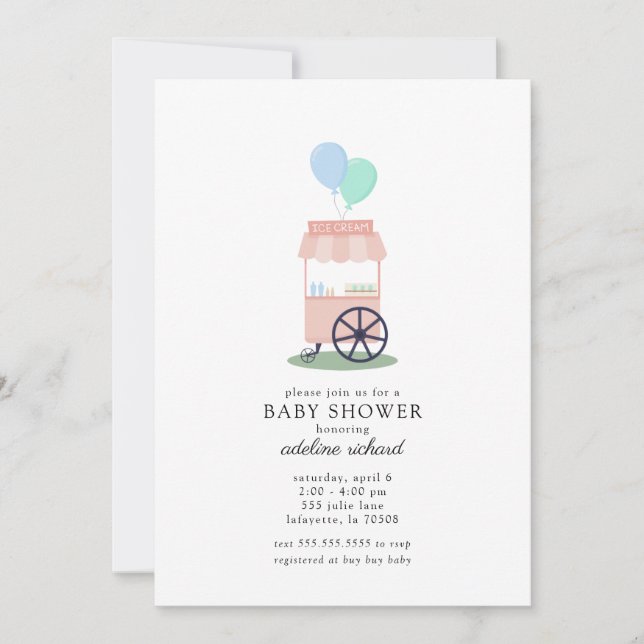 Simple Ice Cream Cart Baby Shower Invitation (Front)