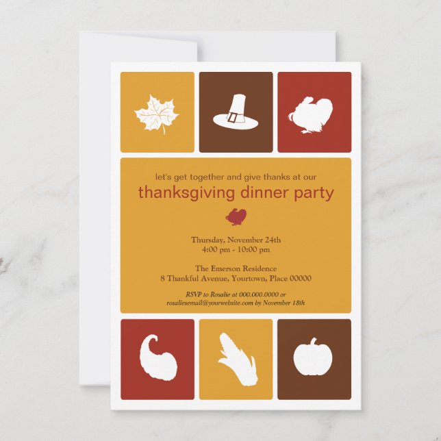 Simple Icons Thanksgiving Dinner Invitation (Front)