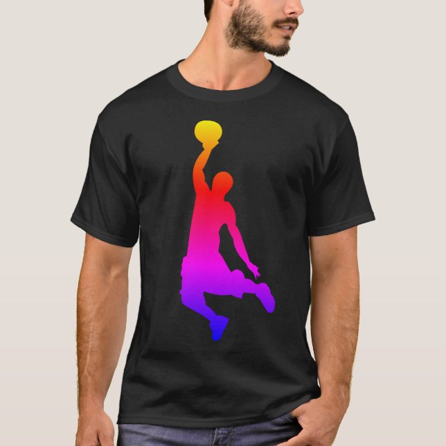 Simple Illustrated Basketball Player Rainbow T-Shirt (Front)