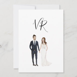 Simple Illustrated Couple Navy Suit Save The Date