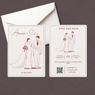 Simple Illustration With QR Code RSVP Wedding  Invitation