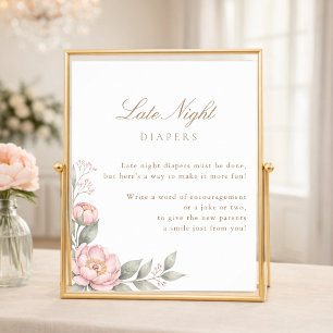 Simple In Bloom Baby Shower Late Night Diapers Poster