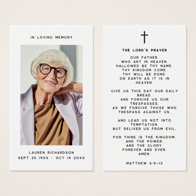 Simple In Loving Memory Memorial Photo Prayer (Front & Back)