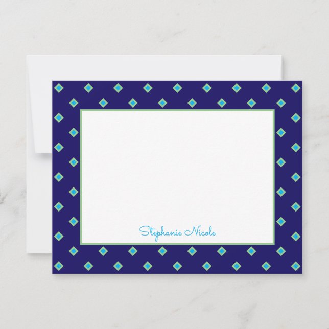 Simple Indigo Blue Green Diamond Polka Dot Name Card (Front)