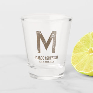 Simple initial and name neutral bachelor party shot glass