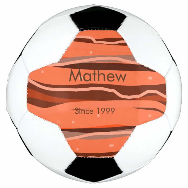 simple initial letter monogram add name brown art soccer ball (Front)