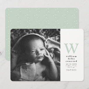 Simple initial one photo green birth announcement