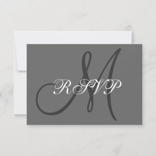 Simple Initial Wedding RSVP Grey Card (Front)