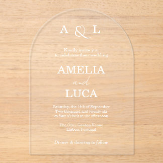 Simple Initials Elegant Calligraphy Arch Wedding A Acrylic Invitations