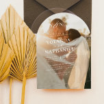 Simple Initials Elegant Calligraphy Arch Wedding Acrylic Invitations<br><div class="desc">Give your wedding a modern and sophisticated edge with sleek acrylic invitations that stand out beautifully against the transparent background, creating a unique, luxurious effect. This simple and elegant wedding design features the couple's initials in bold capitals at the top of the page. There is a script calligraphy ampersand between...</div>