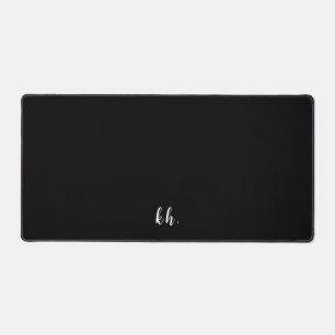 Simple Initials Elegant Cursive Script Black White Desk Mat