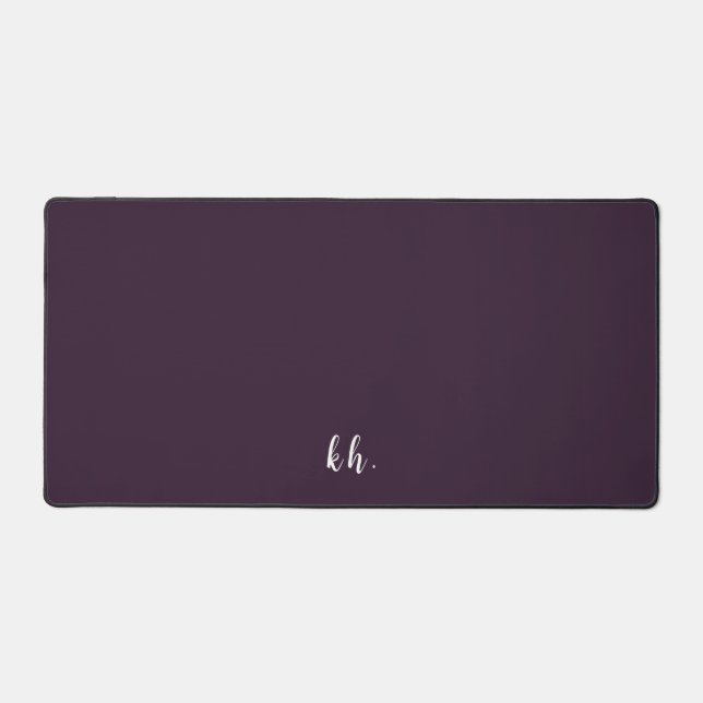 Simple Initials Elegant Cursive Script Dark Purple Desk Mat (Front)
