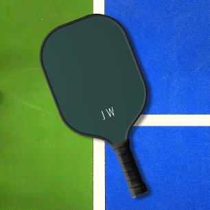 Simple Initials Elegant Modern Dark Forest Green Pickleball Paddle