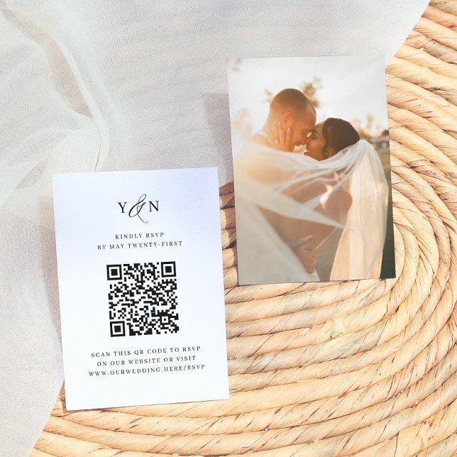 Simple Initials Elegant Photo QR Code Wedding RSVP Enclosure Card (Creator Uploaded)