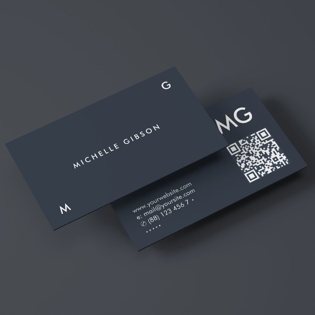 Simple Initials Professional Dark Blue Charcoal  Business Card (Simple Initials Professional Dark Blue Charcoal Business Card
)