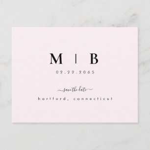Simple Initials Swash Pink Wedding Save the Date  Postcard