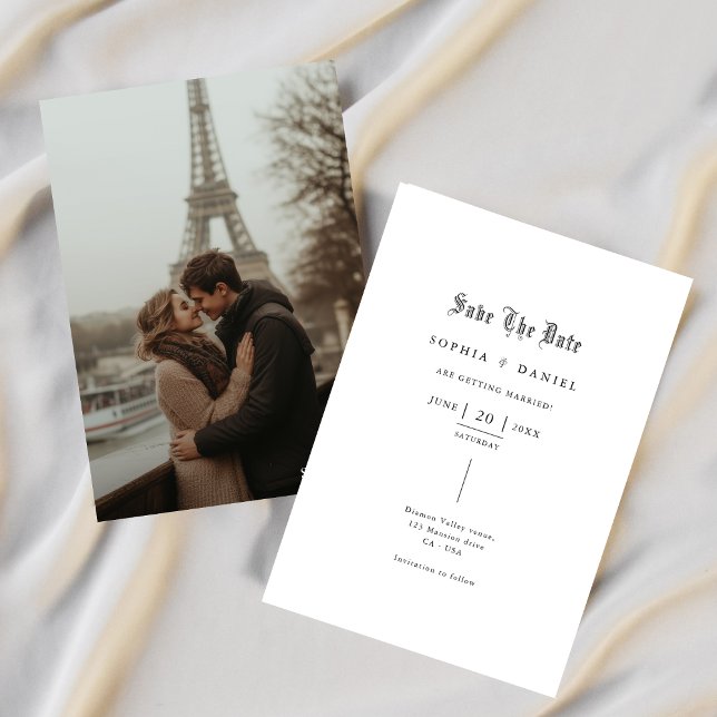 Simple Inline Gothic Font Romantic Wedding Photo Save The Date (Creator Uploaded)