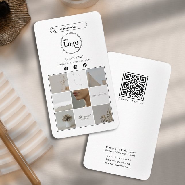 Simple Instagram Photo Collage White Business Card (Creator Uploaded)