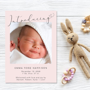 Simple Introducing Photos Pink Baby Girl Birth Announcement