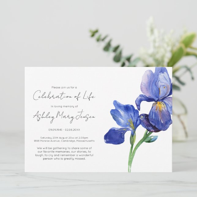 Simple Iris Celebration of Life Funeral Invitation (Standing Front)