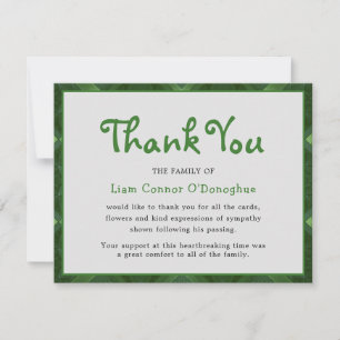 Simple Irish Green Funeral Thank You Card