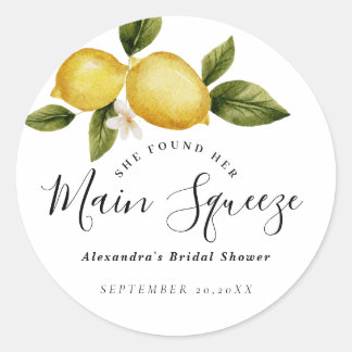 Simple Italia Lemon Calligraphy Bridal Shower Classic Round Sticker