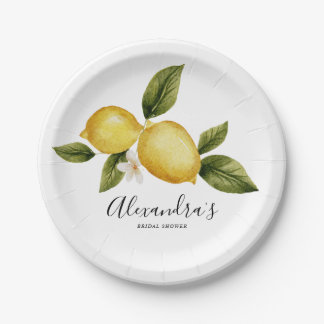 Simple Italia Lemon Calligraphy Bridal Shower  Paper Plate