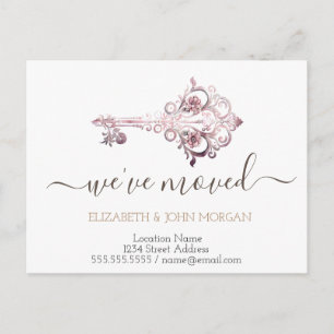 Simple I've Moved Floral Key New Address Announcement Postcard