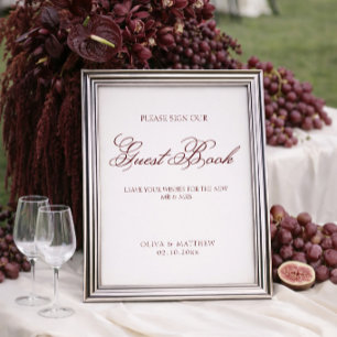 Simple Ivory and Burgundy Wedding Guest Book