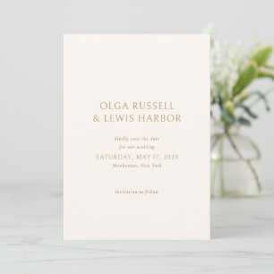 Simple Ivory and Gold Modern Wedding Save The Date