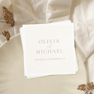 Simple Ivory and Tan Modern Wedding Napkin