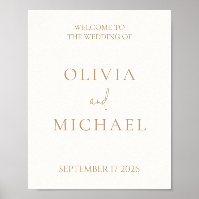 Simple Ivory and Tan Modern Wedding Welcome Sign (Front)