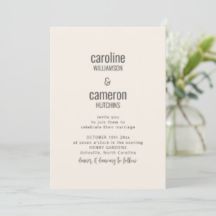 Simple Ivory Black Modern Typography Wedding Invitation