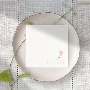 Simple Ivory & Blush Rose   White Napkins