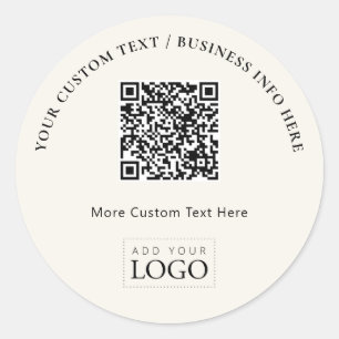 Simple Ivory Business Logo QR Code Promotional Classic Round Sticker