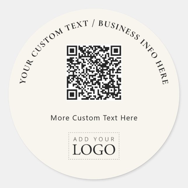 Simple Ivory Business Logo QR Code Promotional Classic Round Sticker (Front)