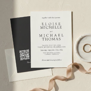 Simple Ivory Classic QR Code Wedding Invitation