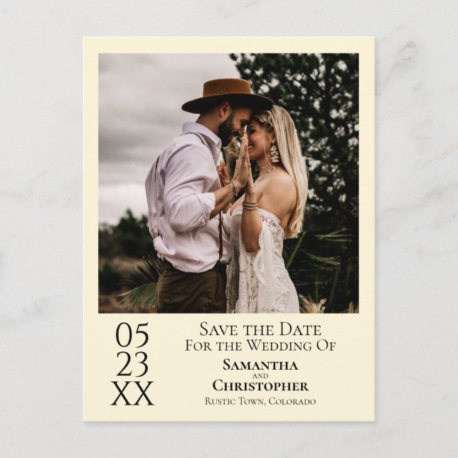 Simple Ivory Cream Wedding Save the Date Photo Postcard (Front)