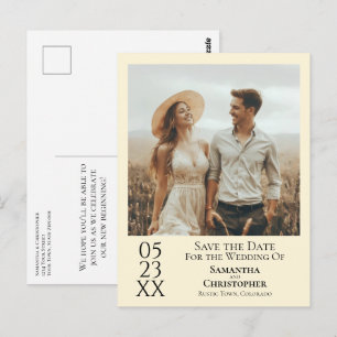 Simple Ivory Cream Wedding Save the Date Photo Postcard
