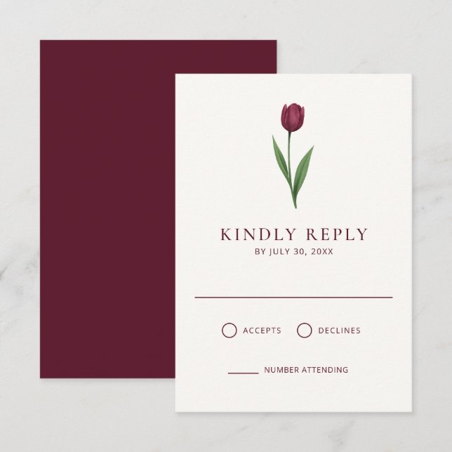 Simple Ivory Minimal Tulip Wedding RSVP Card (Front/Back)