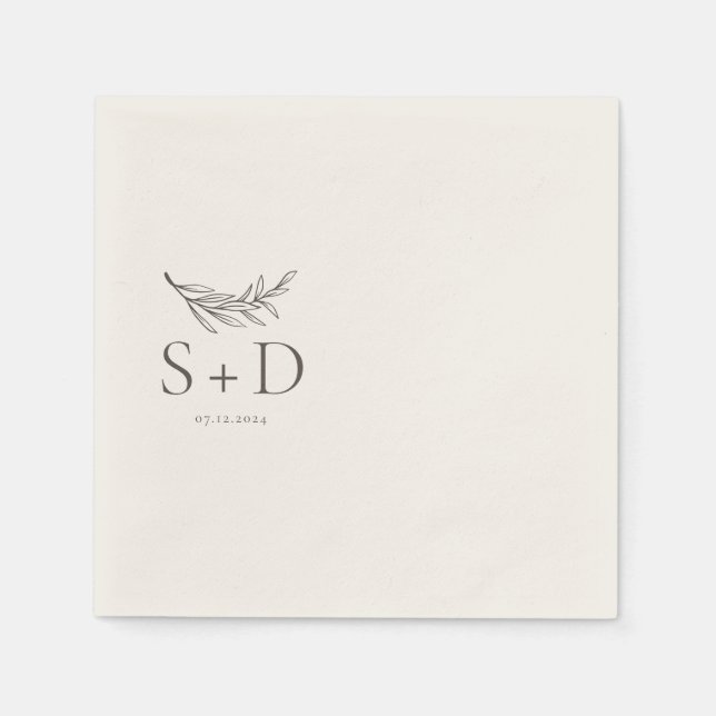 Simple Ivory Monogrammed Wedding Napkins (Front)
