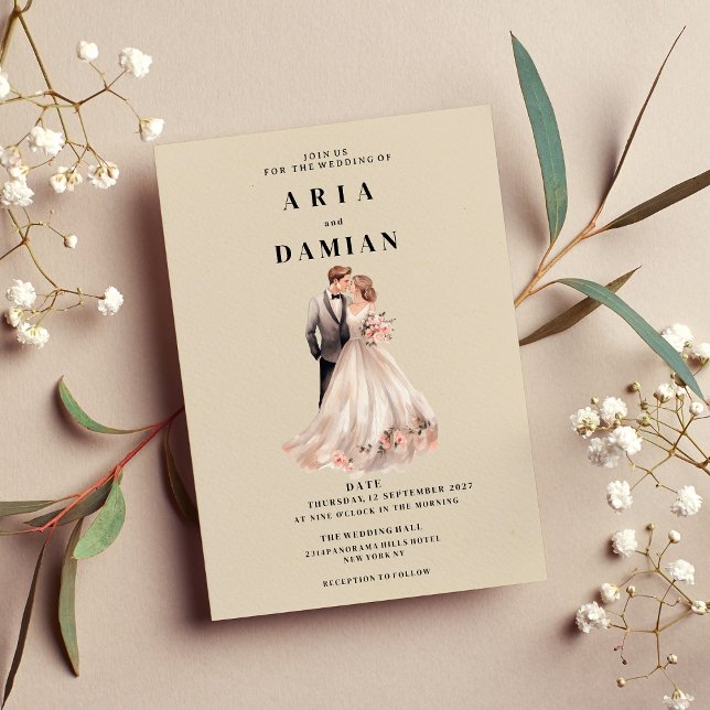 Simple ivory pink floral couple photo Wedding Invitation (Simple ivory pink floral couple photo Wedding )