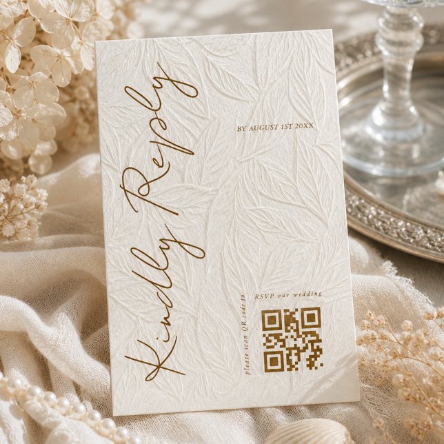 Simple Ivory Print Wedding QR code RSVP Card (Creator Uploaded)