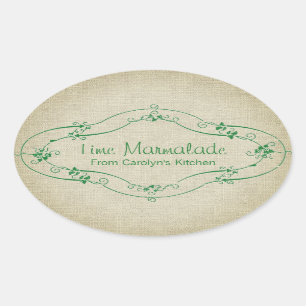 Simple Jam Marmalade Rustic Linen Oval Sticker