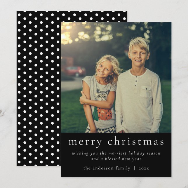 Simple Japandi Black & White Photo Christmas Holid Holiday Card (Front/Back)