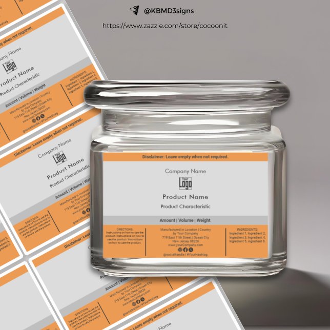 Simple Jar, Container Grey Orange Product Label (Simple Jar, Container Gray Orange Product Label 3.25x2.125)