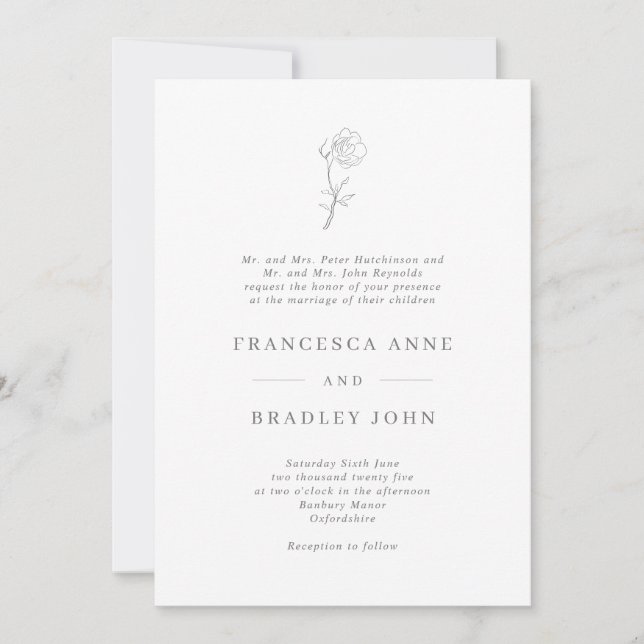 Simple Jasmine Flower Wedding Invitation (Front)