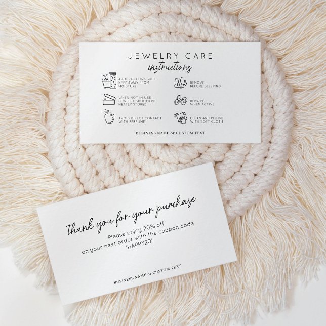 Simple Jewellery Care Instructions Earring Busines Enclosure Card (Creator Uploaded)
