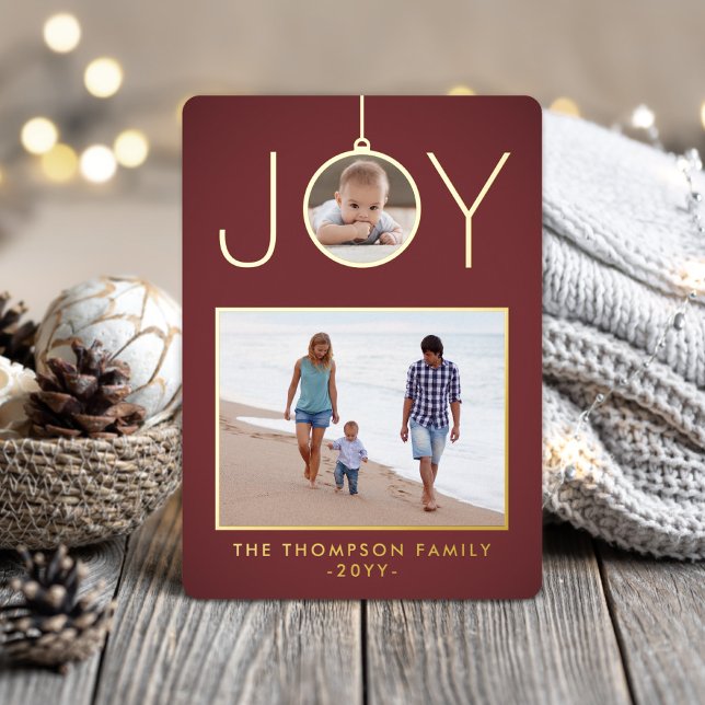 Simple Joy Christmas Ornament Burgundy 2 Photo (Creator Uploaded)