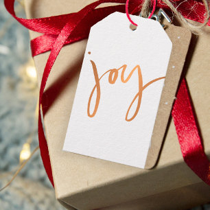 Simple JOY Copper Metallic Minimalist Holiday Gift Tags